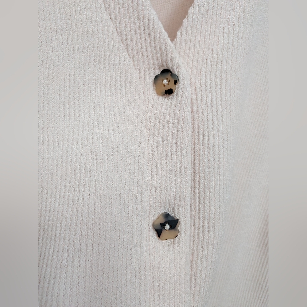 Madewell Cream Ottoman Ribbed Cardigan Sweater With Floral Buttons Size Small - Picture 7 of 13